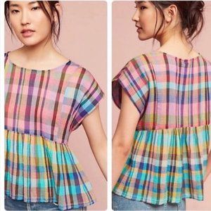 Anthropologie Plaid Rainbow Top Sz XS